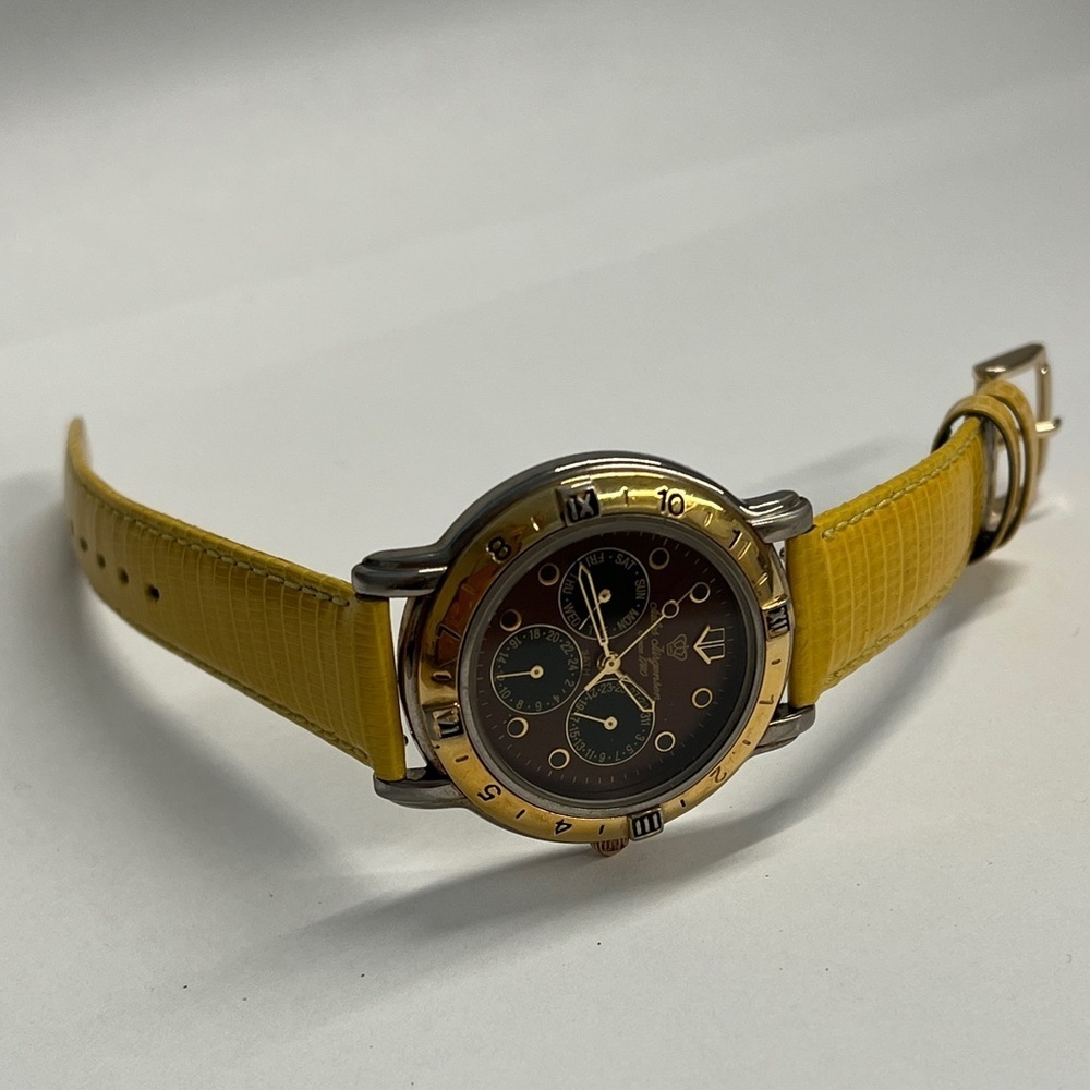 Jules Jürgensen Quartz Tripple Calendar Model Yellow Genuine Lizard Strap Watch